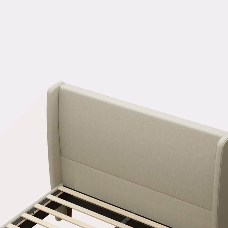 High Headboard Upholstered Bed, Bed Frame, 12-Slat Support, Easy To Assemble, Beige, Linen Cloth, No Box Spring Needed, Queen