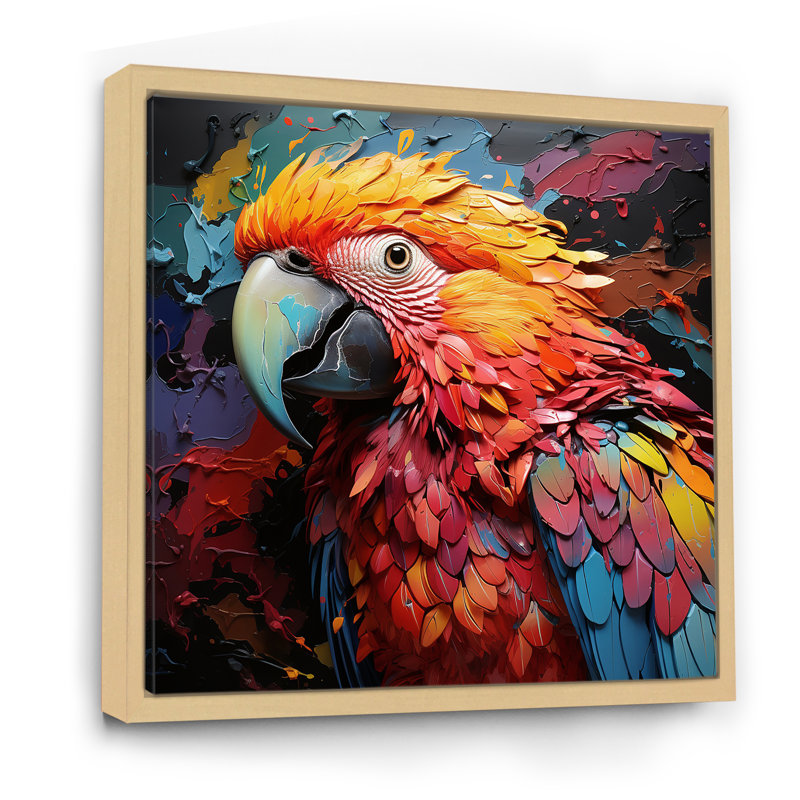 «Parrots Colorful Encounters I», reproduction sur toile, Cadre naturel flottant, H 24 po x l 24 po x P 1 po