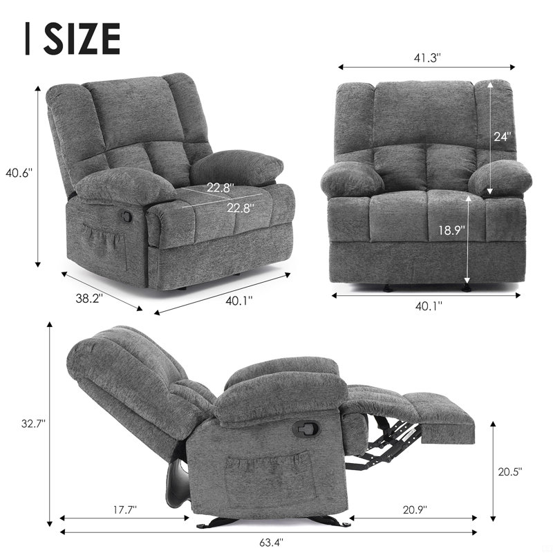 Fauteuil inclinable et berçant surdimensionné, Polyester gris