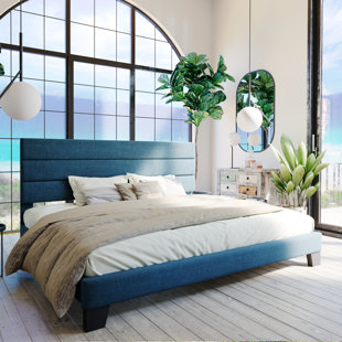 Elison Platform Bed with Fabric Upholstered Headboard and Wooden Slats