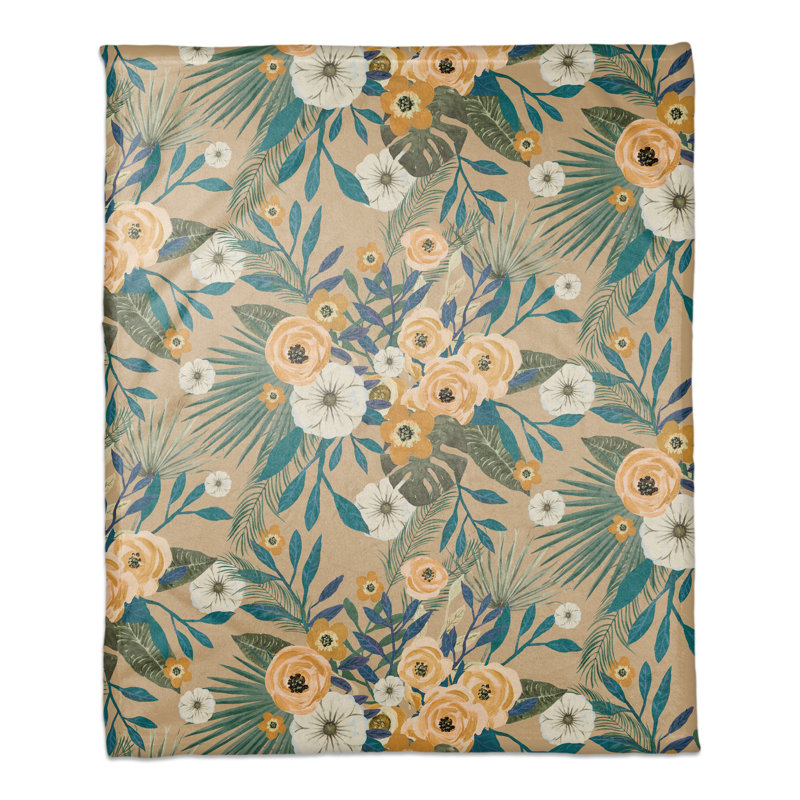 Jeté à motif floral tropical, Brun clair