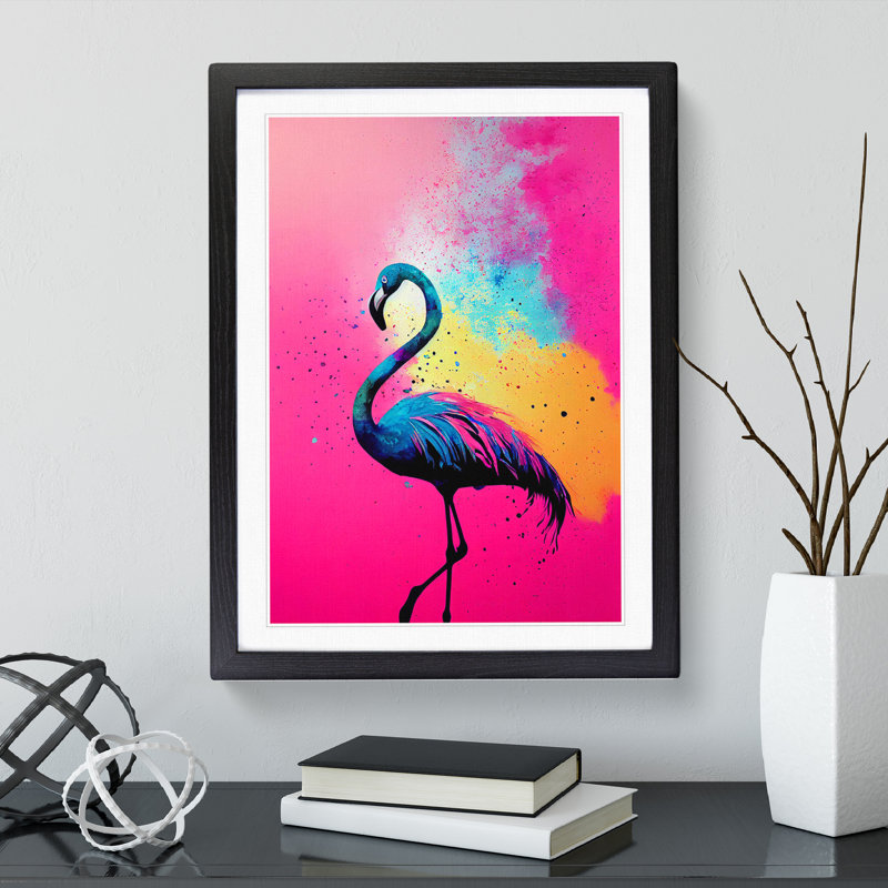 Flamingo Paint Splash No.3 - Framed Print, Black, 64cm H x 46cm W x 2cm D