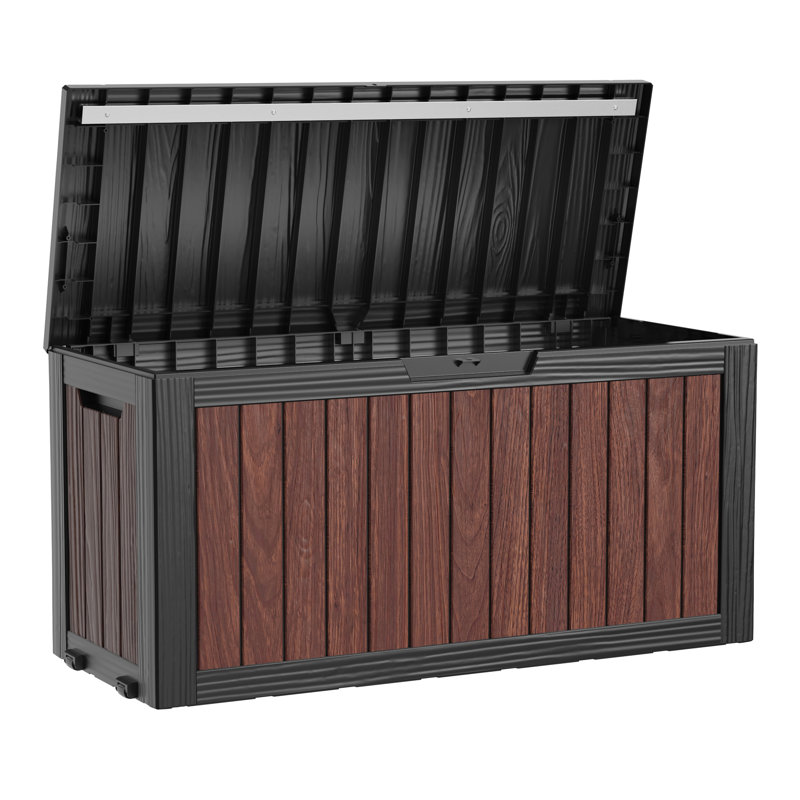 100 Gallon Weatherproof Walnut Deck Box with Wheels