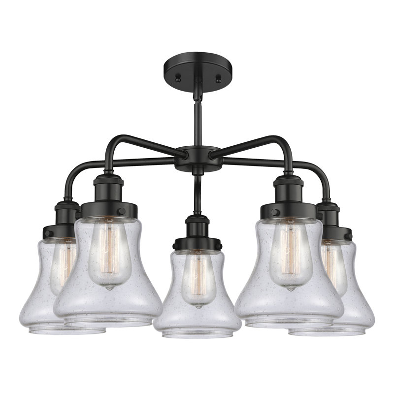 Lustre suspendu 5 lumières 24 po Bhanupriya, Bullé, Noir mat