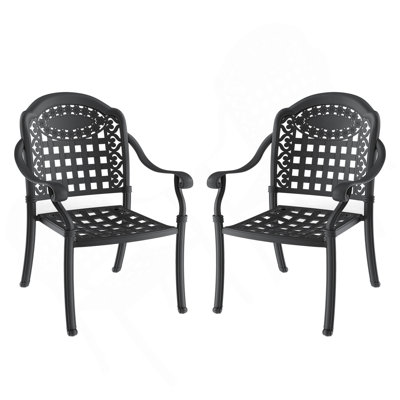 Chaise de patio en fonte d'aluminium 2 pièces avec structure et coussins noirs
