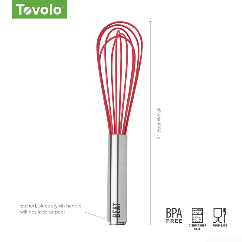Tovolo 9-Inch Beat Whisk with Silicone-Coated Wires for Sauces and Non-Stick Cookware, Cayenne, Cayenne