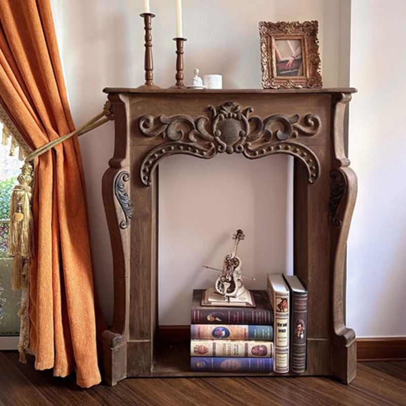 Brown Solid Wood Freestanding Fireplace