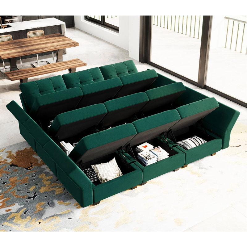 Canapé-lit modulaire 9 pièces Buckleton, Velours vert