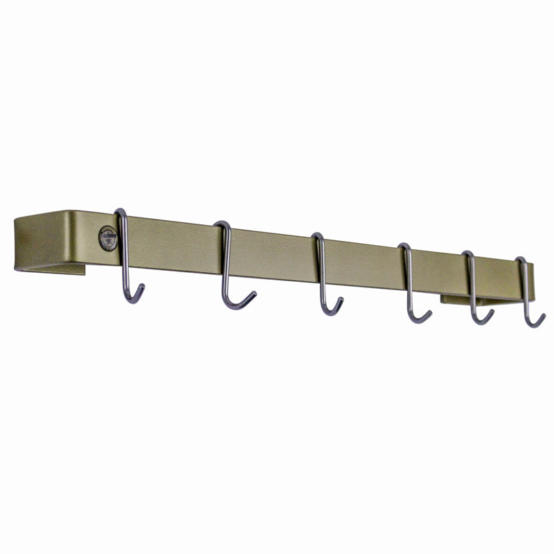 Handcrafted Wall Mounted Pot Rack, Brass, 3" H x 30" W x 3" D
