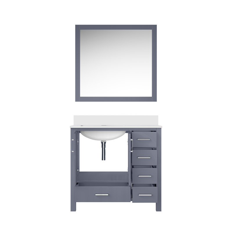 Meuble-lavabo décalé avec comptoir en quartz et miroirs, Gris foncé