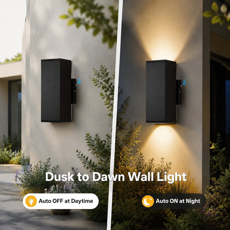 2-Pack LED Dusk to Dawn Wall Light, IP65 Waterproof Outdoor Wall Sconce, Modern Wall Lantern for Patio, Doorway, Garage