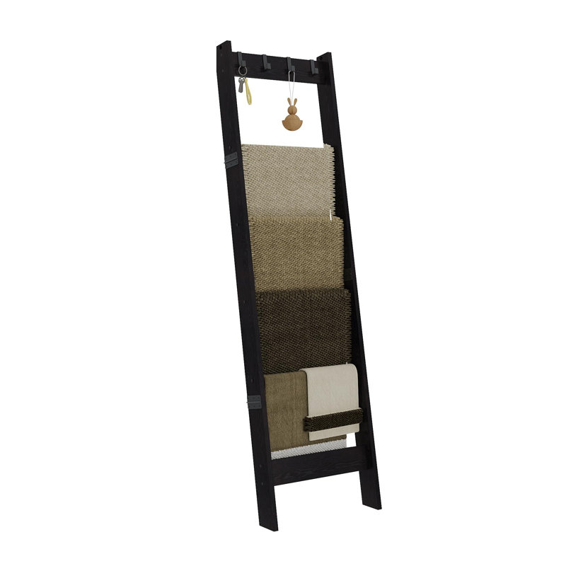 6 Tier Ladder Shelf With Removable Hooks, Black