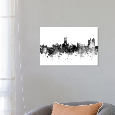 Stoke On Trent, England Skyline In Black And White by Michael Tompsett - Wrapped Canvas Gallery-Wrapped Canvas Giclée