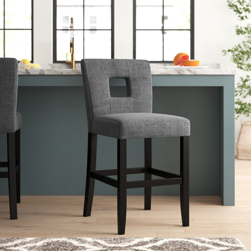Upholstered Counter Stool with Solid Wood Frame, Gray