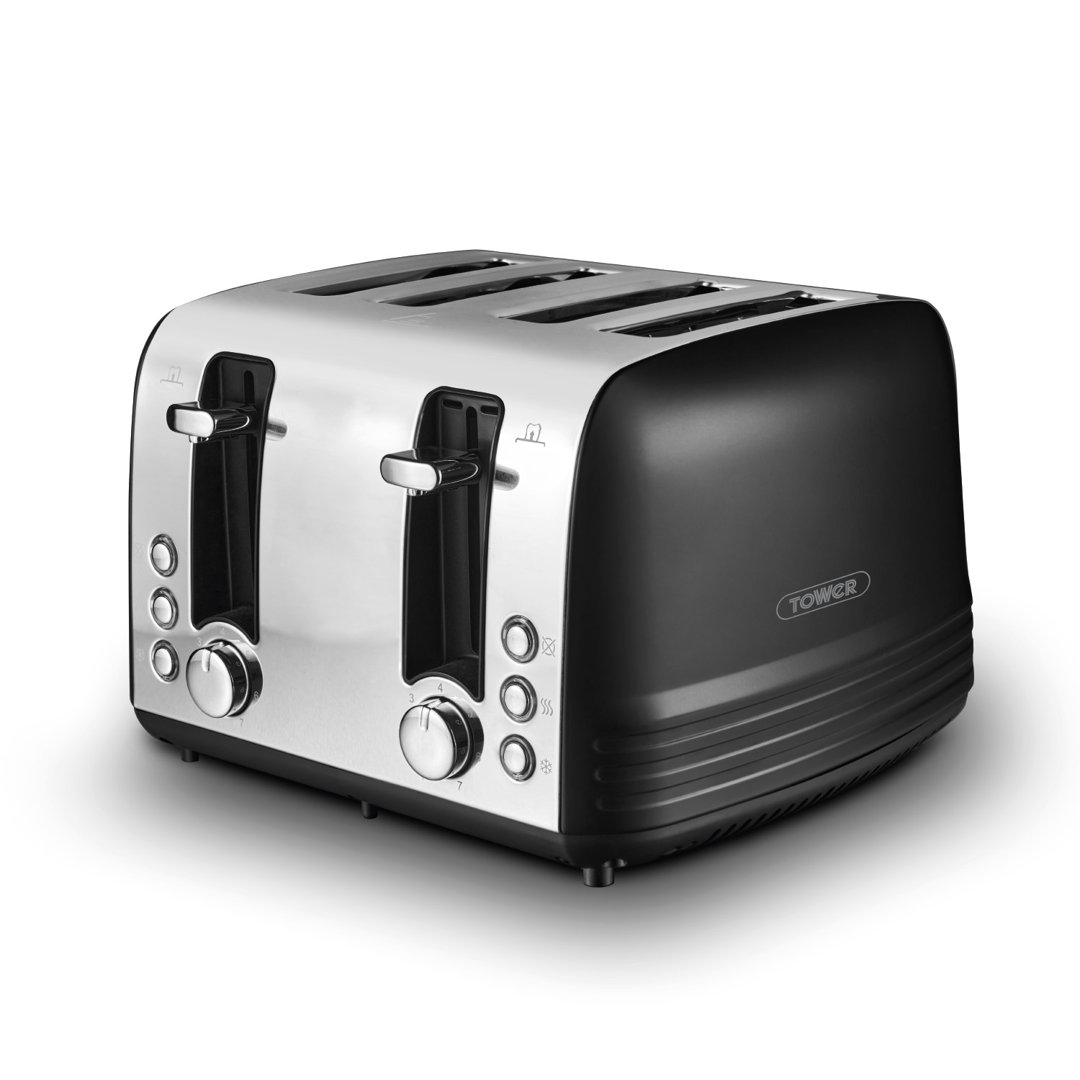 Tower Ash 4-Slice Toaster, Dual Controls, Defrost/Reheat/Cancel, 1850W