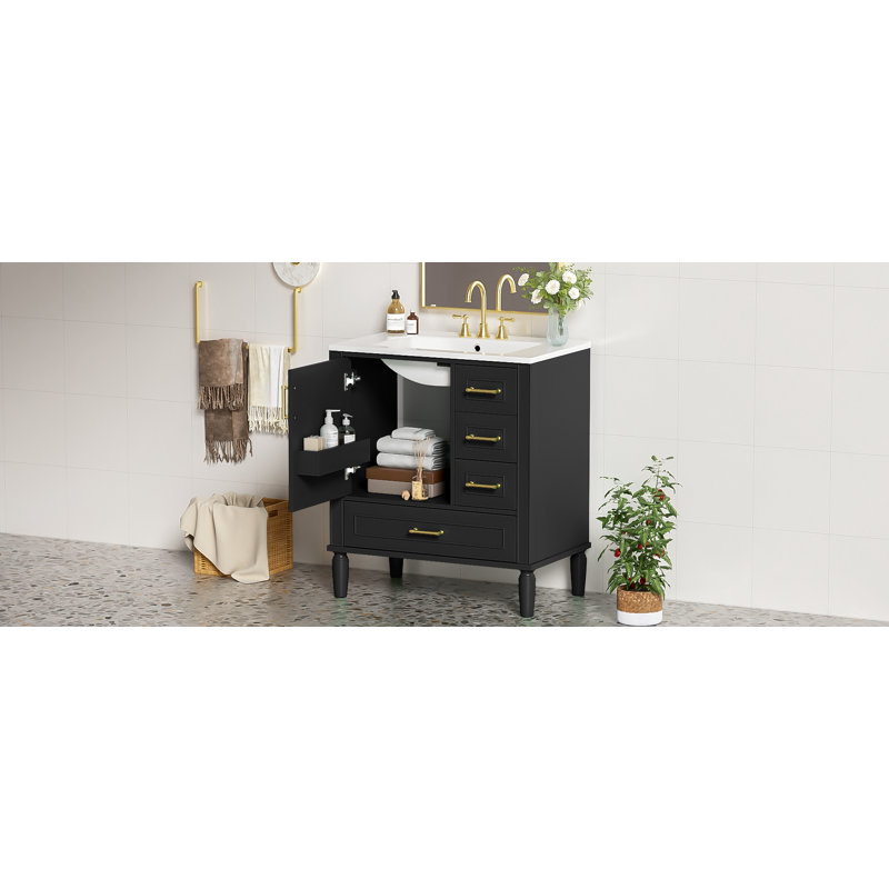 Meuble-lavabo 30 po avec lavabo en céramique, Noir