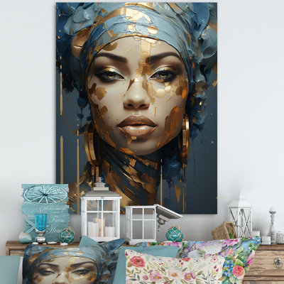Blue And Gold African Woman Portrait - African Art Canvas Art