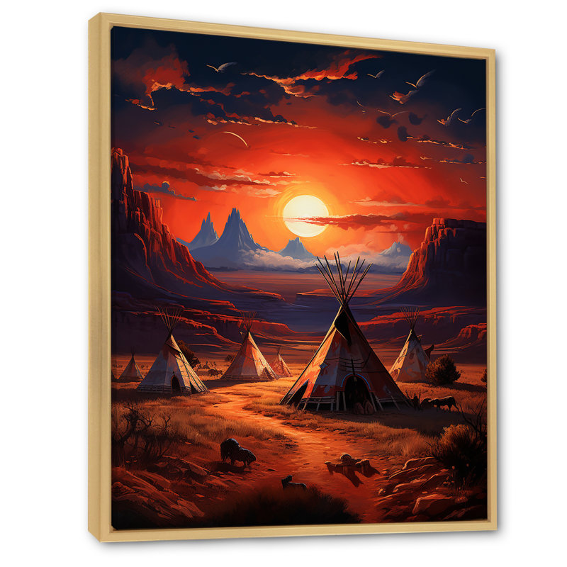 Tipi rouge antique - Sentiers antiques II - Imprimé, H 20 po x l 12 po x P 1 po, Cadre naturel flottant