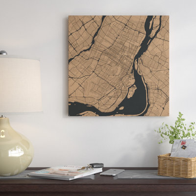 « montréal routes », impression sur toile tendue en brun