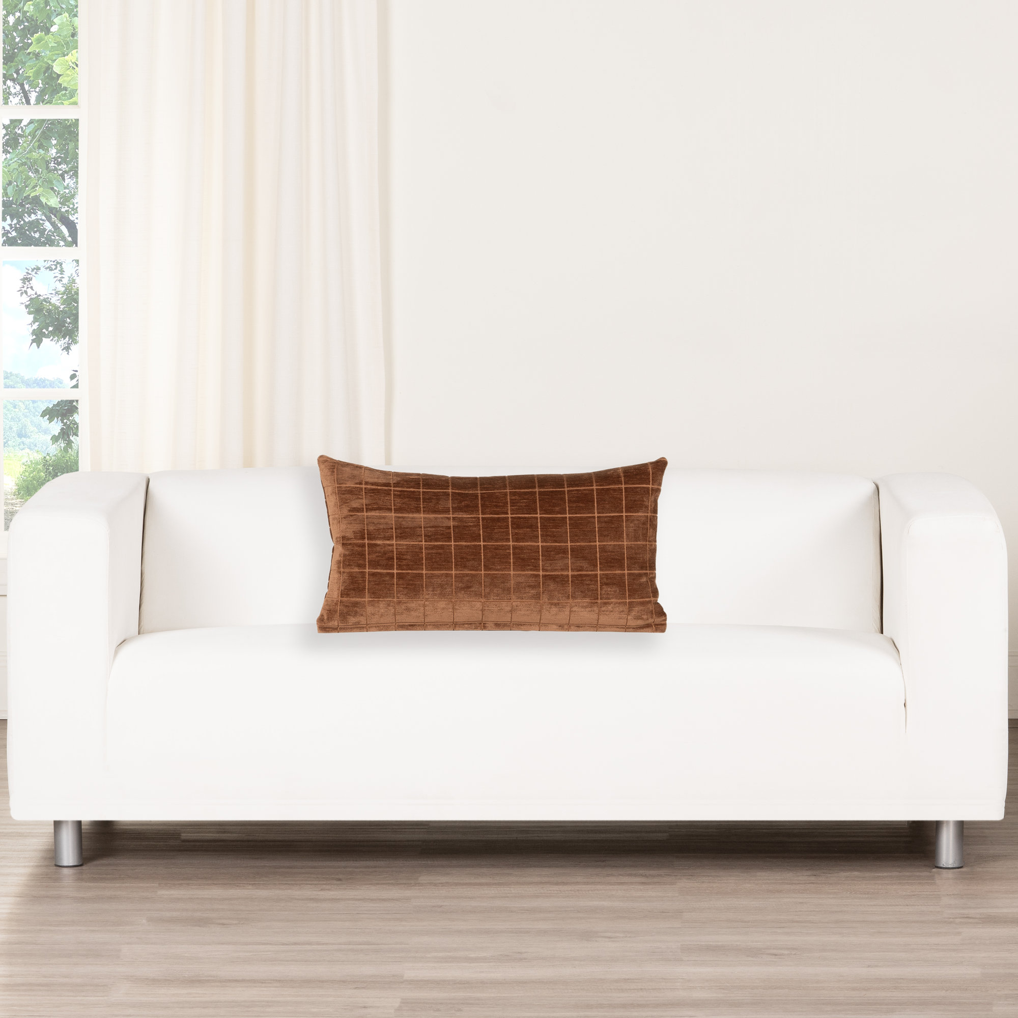 Otterville Velvet Grid Lumbar Pillow, Nutmeg Geometric, Polyester, 14"H x 26"W