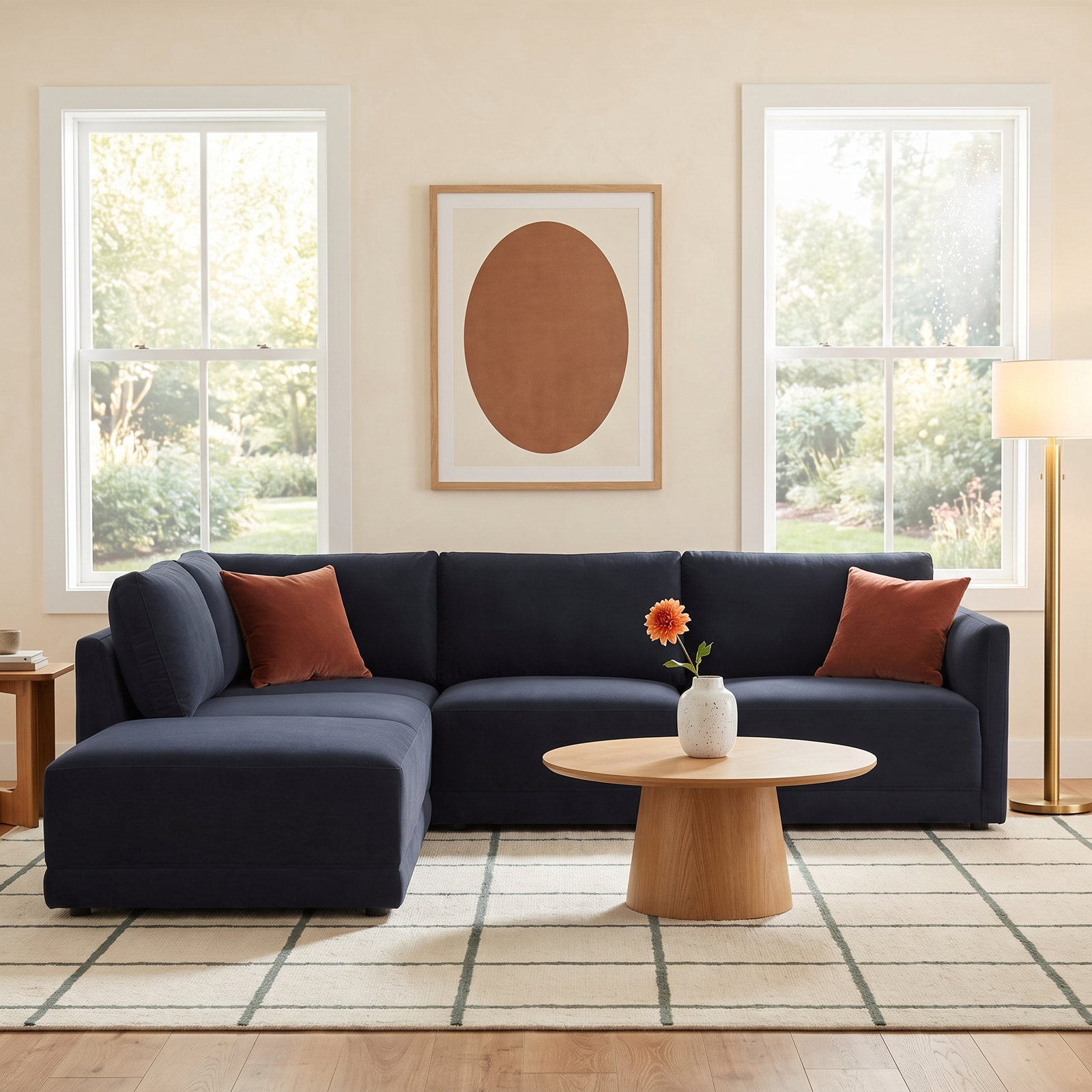 Deirdre Modular Upholstered Chaise L-Sectional, Navy