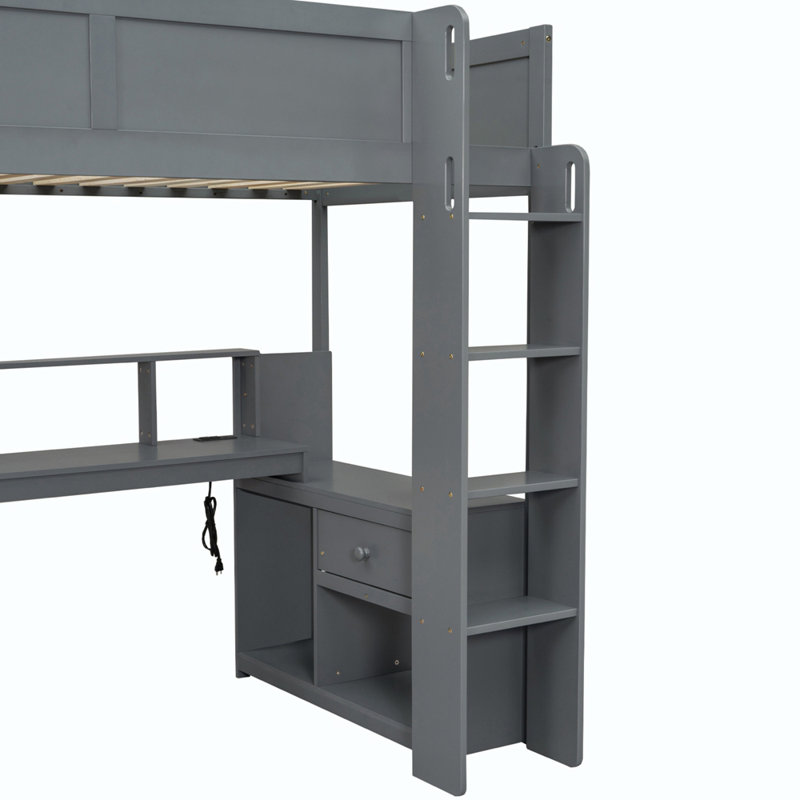 Gaming Loft Bed with Desk and Charging Station, Twin