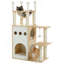 Arbre à chat moderne avec condo à 2 étages, poteaux à griffer, nid à capsule et boules pendantes pour le divertissement et le repos des chats-1234748029