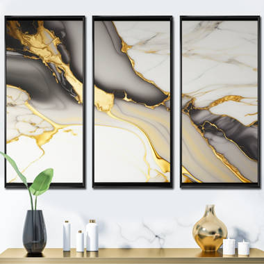  3 Pieces Abstract Canvas Wall Art Black White Marble