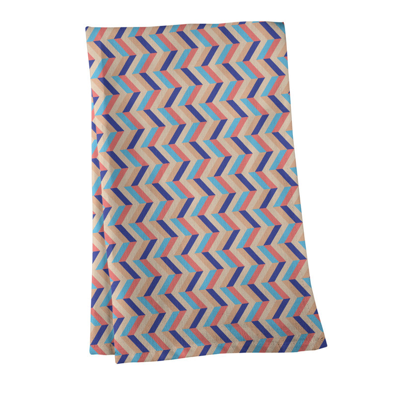 Serviette à thé chevron Mcguigan, Polyester sergé, Beige / bleu marine / rouge