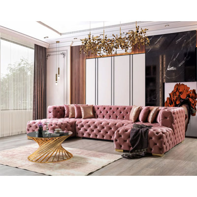 Madelene Pink Velvet 3 Piece Sectional Chaise