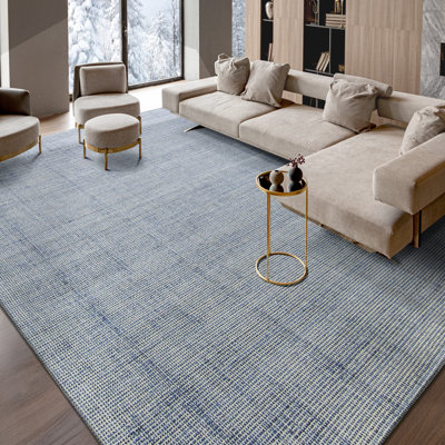 Tapis bleu et blanc noué à la main de haute qualité