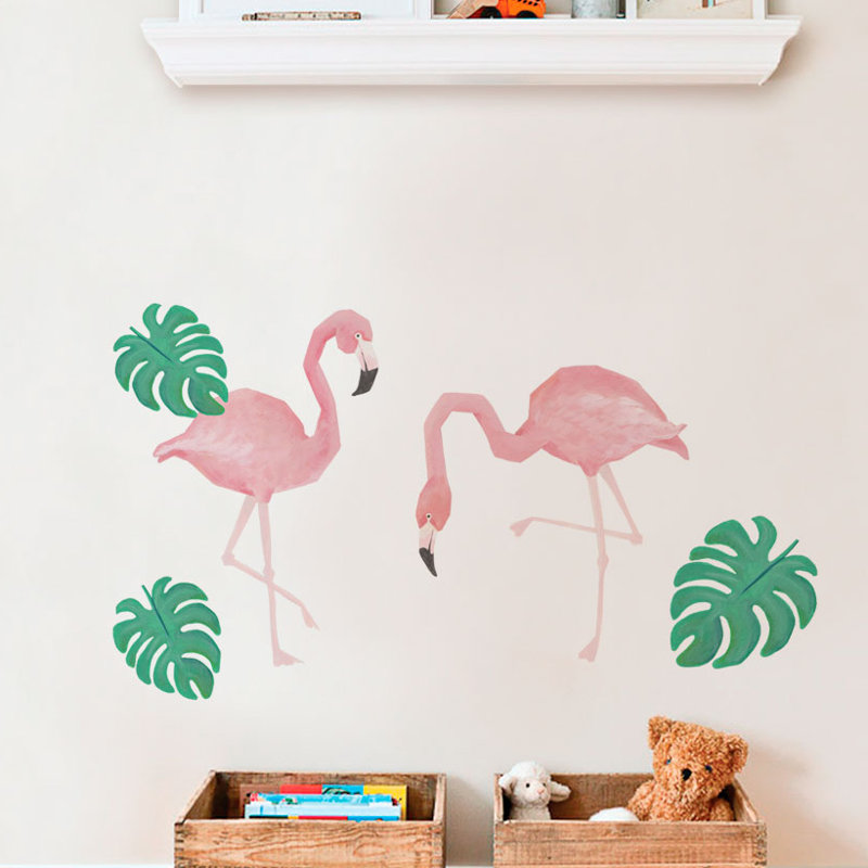 Adhésif décoratif feuilles tropicales Noor Flamingo