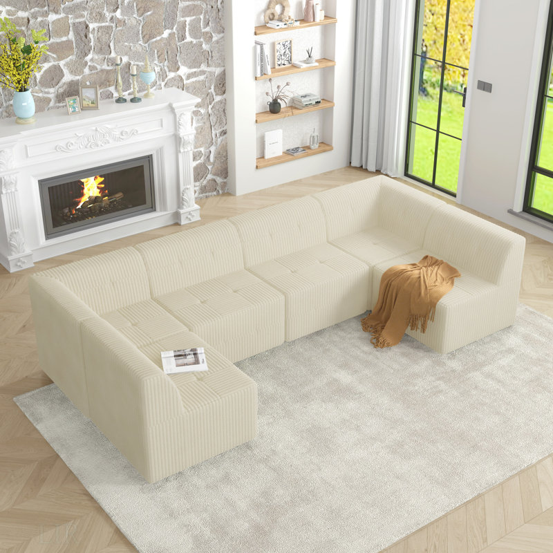 Canapé modulaire en U en forme de U, canapé modulaire compressé en velours côtelé de style minimaliste moderne, canapé-lit