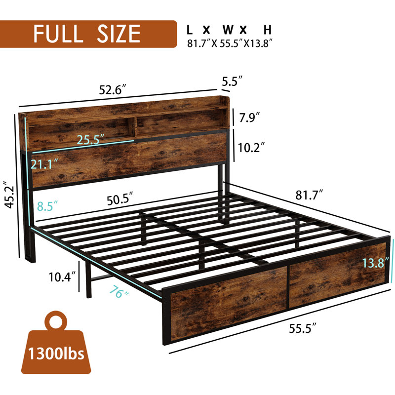 Lihensky Bed Frame with Storage Headboard, Full/Double