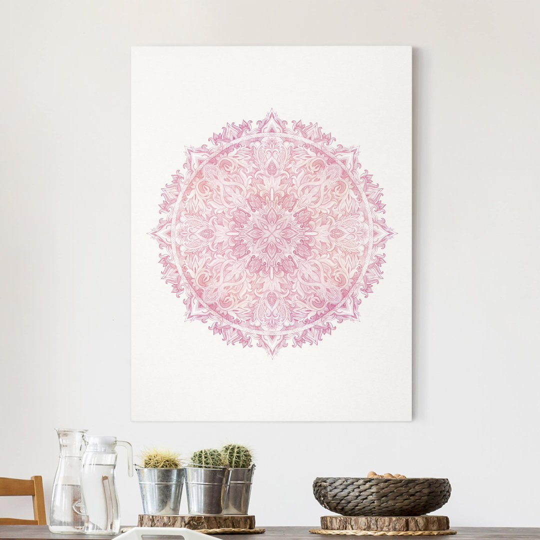 Leinwandbild Mandala Aquarell Rose in Rosa