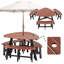 Ensemble de table de pique-nique semi-circulaire pour 6 personnes avec bancs intégrés et trou pour parasol