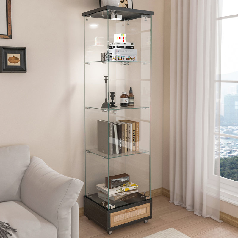 Vitrine moderne en verre avec tiroir, Black