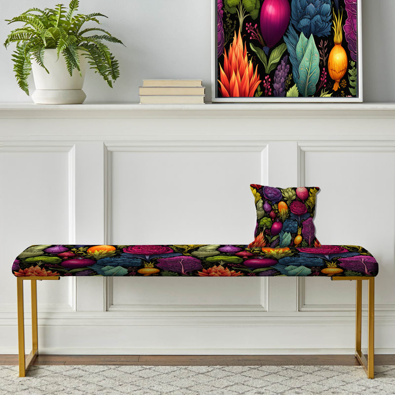 Rainbow Colors Vibrant Vegetables - Abstract Upholstered Gold Bench