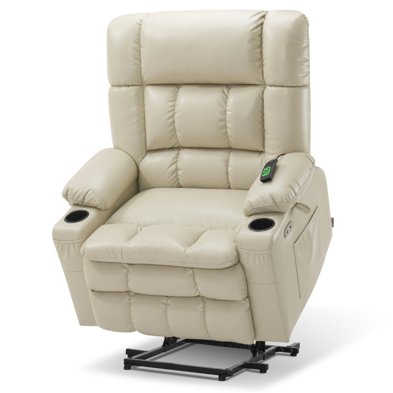 Oversized Dual Motor Power Recliner Lift Chair with Heat and Vibration Massage, Infinite Position, Faux Leather, Cream White