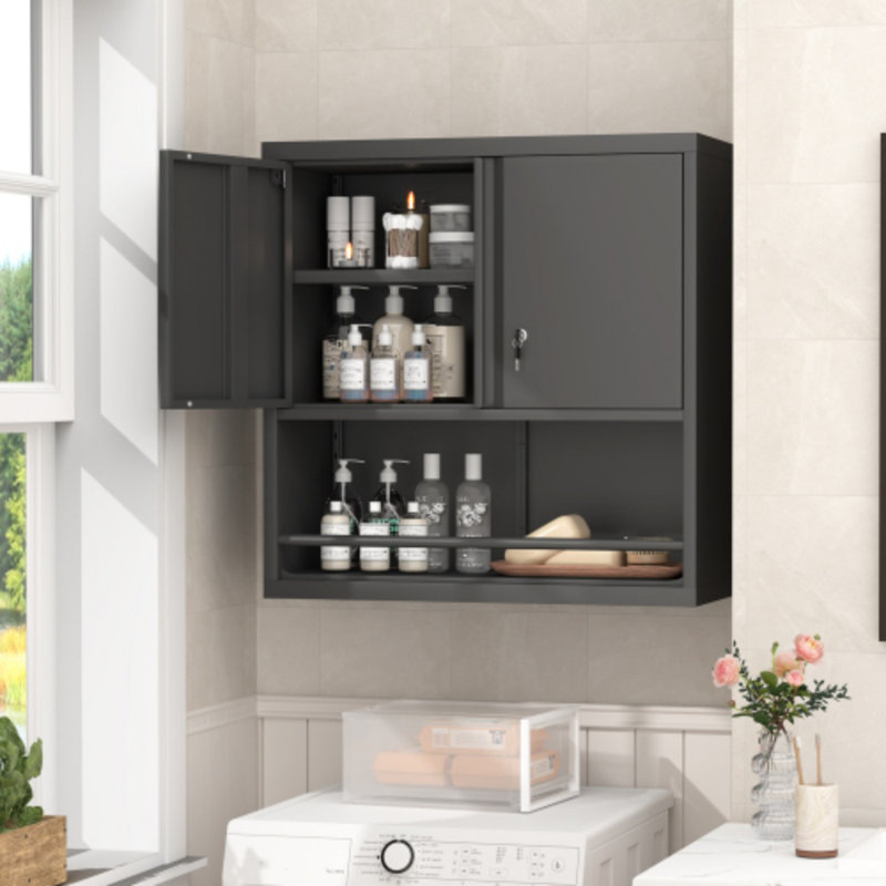 Metal Storage Cabinet With Adjustable Shelves, 2-Door Steel Kitchen Pantry Cabinet For Living Room, Dining Room & Office