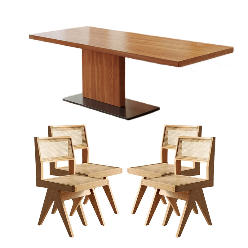 Solid wood ash dining table set, 29.53" H x 78.74" L x 35.43" W