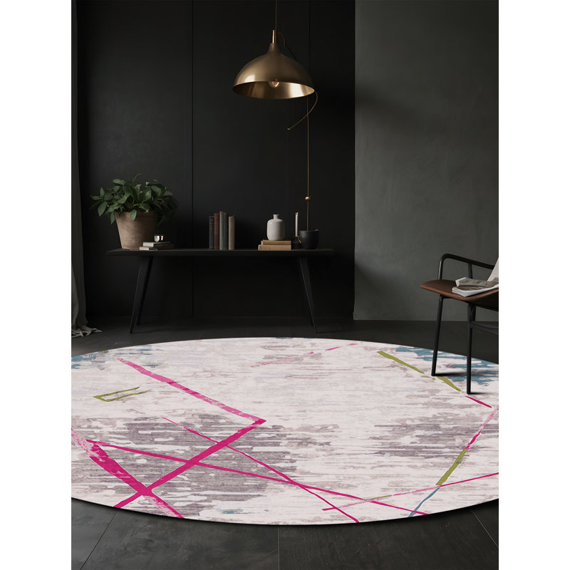 Machine Washable Gray Area Rug, Round 4'