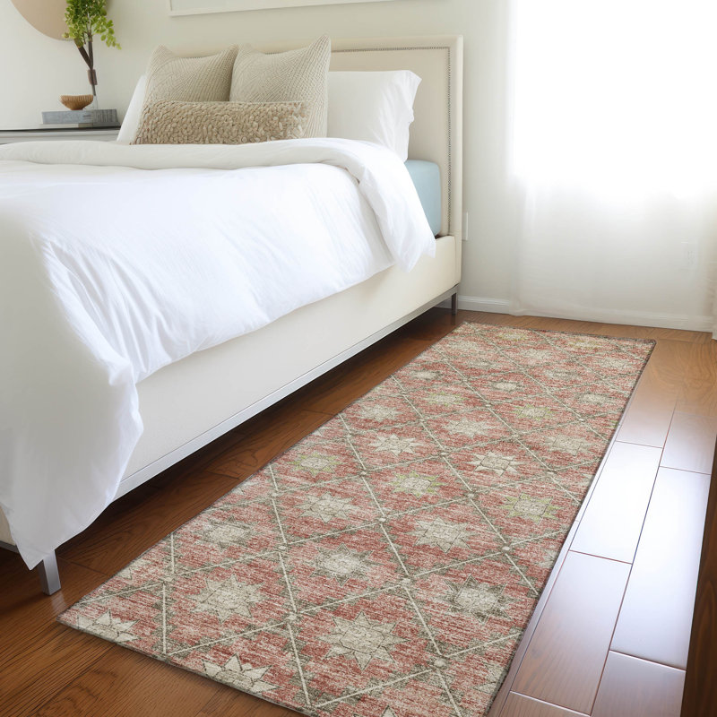 Tapis terre cuite lavable à la machine intérieur / extérieur Xhevrie, Tapis de couloir 2 pi 3 po x 7 pi 6 po