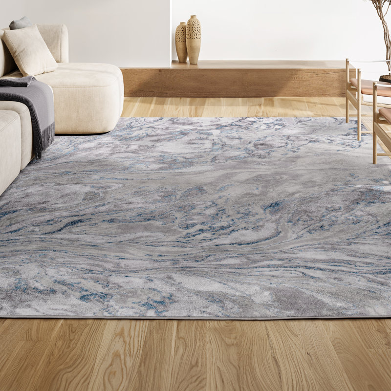 Tapis gris / bleu Marbré, Rectangle 7 pi 8 po x 10 pi