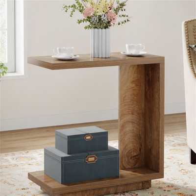 C-Shaped End Table, Wood Side Table Nightstand
