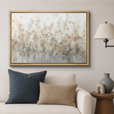 Light Neutral Botanical Abstract Artwork with Soft Floral Forms, Living Room Pictures, Framed Canvas Giclee Print Wall Art