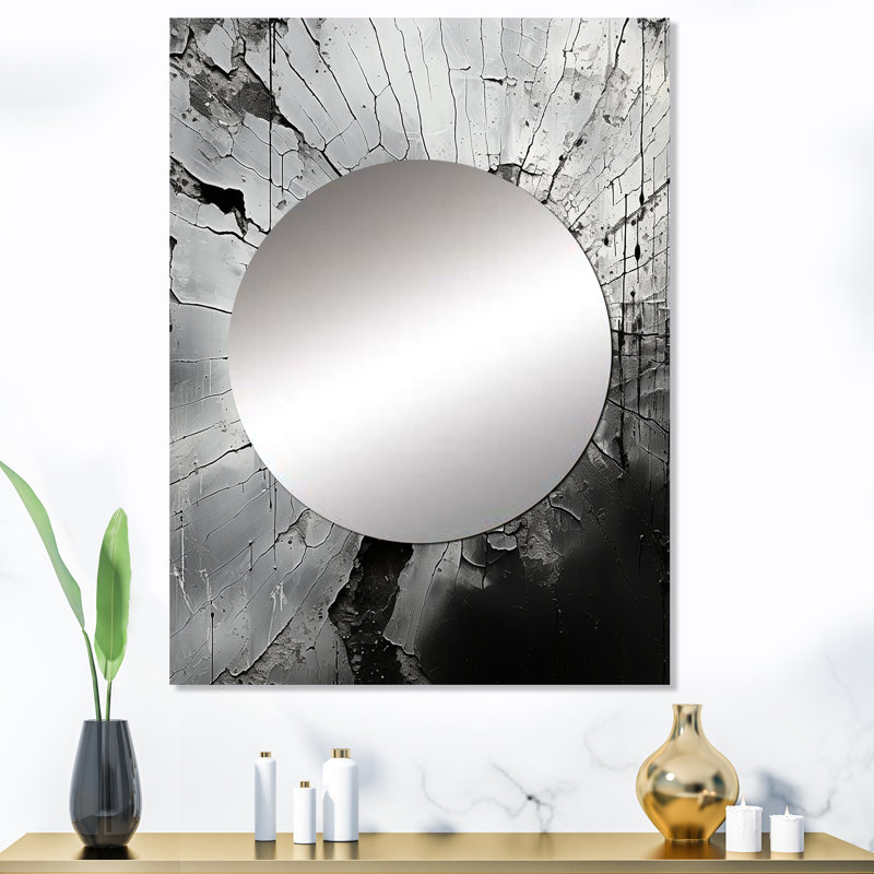 Latishia, pierre grise brisée, géode, minimalisme I - miroir mural en pierre spirituel, miroir décoratif traditionnel, impression d'art en métal