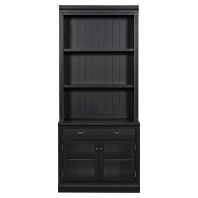 83.4"Tall Bookshelf, Modern Bookcase With 2 Glass Doors And 1 Drawer,Storage Bookcase With Open Shelves For Living Room,Home Office by Inbox Zero