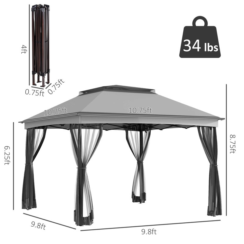 11 Ft. W x 11 Ft. D Steel Patio Gazebo, Light Gray