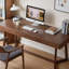 Bureau rectangulaire en bois massif avec tiroirs Walnut-2033975771